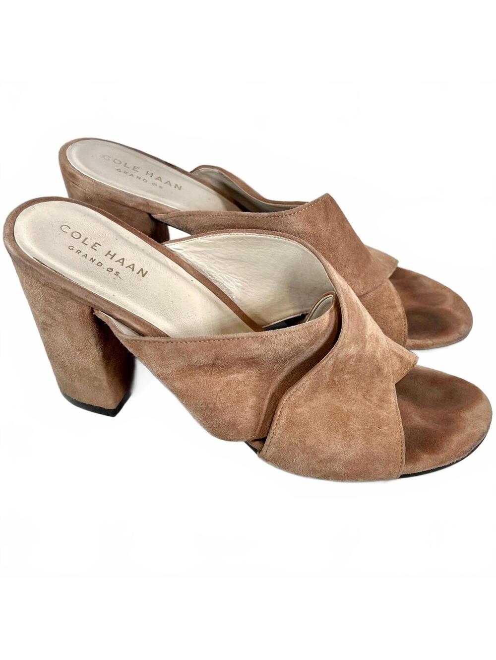 COLE HAAN Size 6.5 Gabby Crisscross Block Heel Sandal Mocha